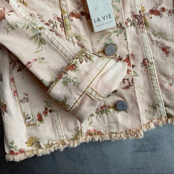 Rebecca Taylor La Vie peach Floral Denim Jean Jacket - Picture 4 of 8